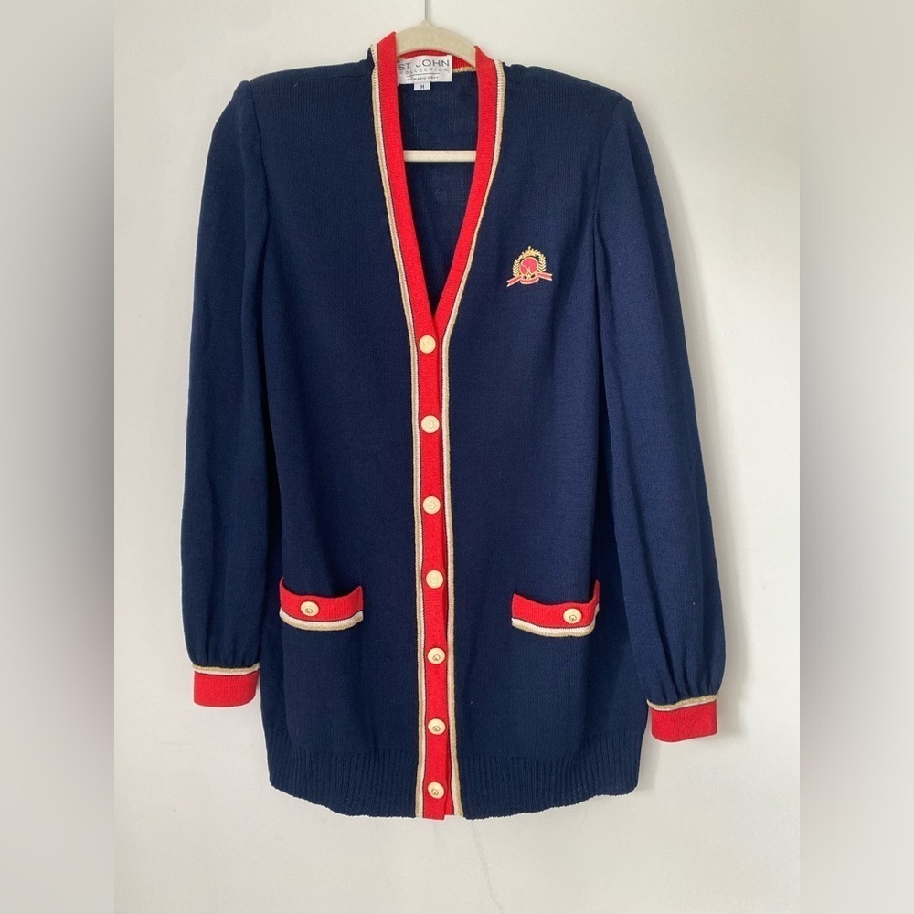 ST. JOHN Jacket Women’s Medium Made in the USA Academia Wool Cardigan Sweater